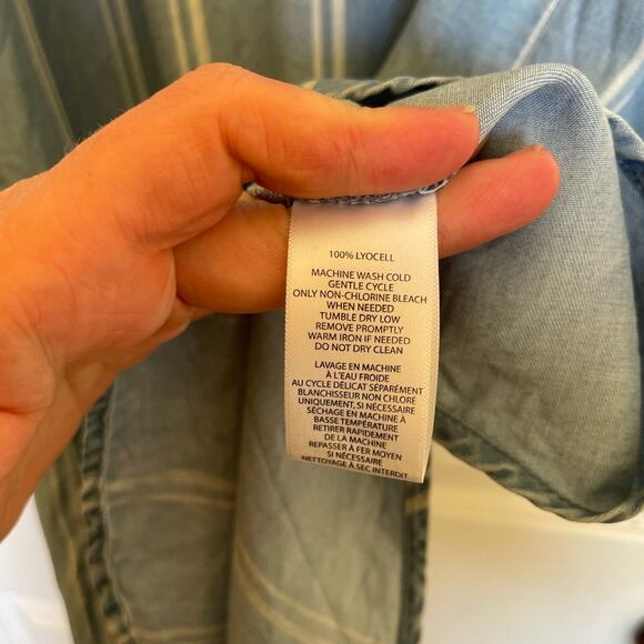 BeachLunchLounge Chambray Striped Lace Up Collar Mini Sleeveless Sun Dress Small - Picture 4 of 10